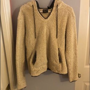 off-white/tan faux fur hooded pullover